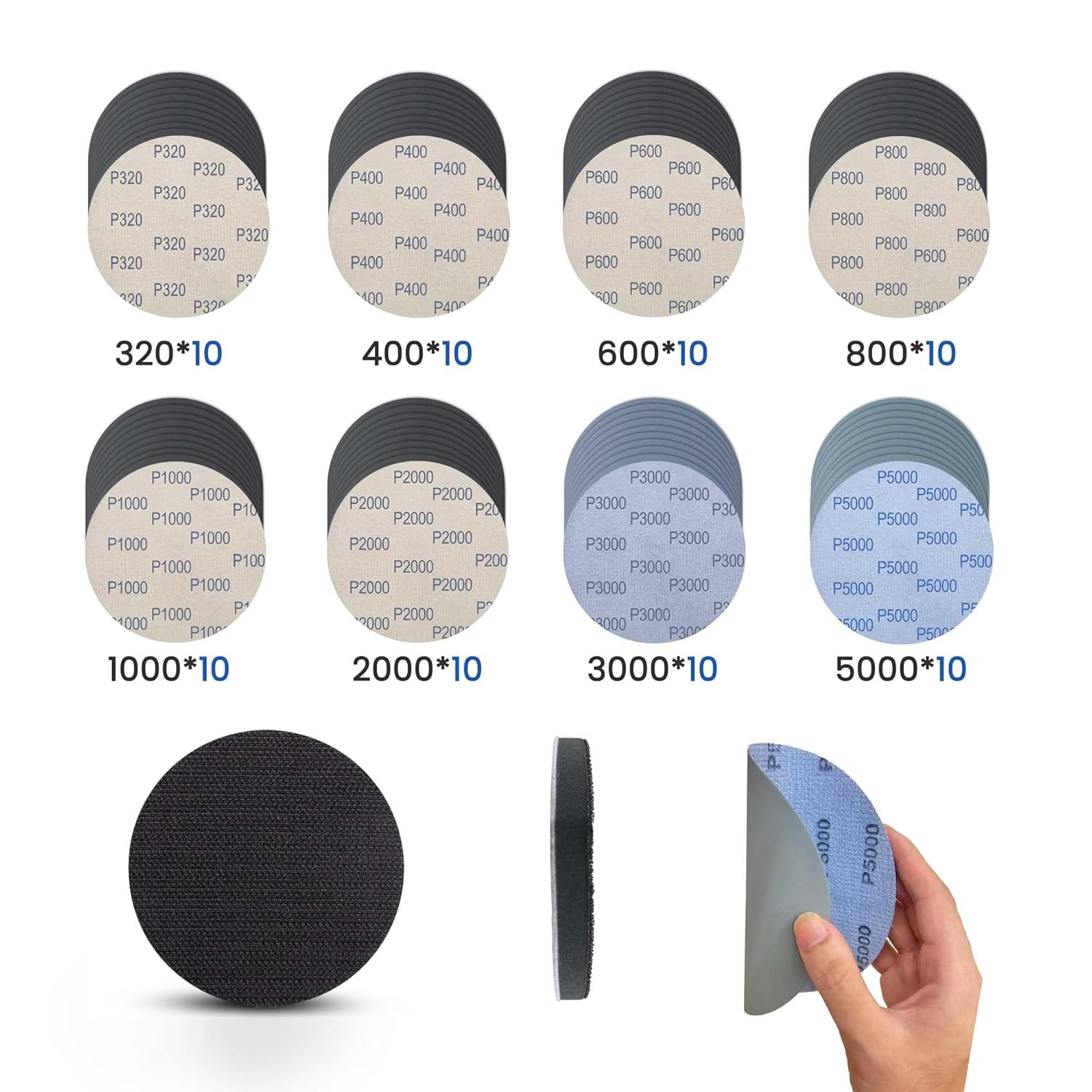 6 Inch 81 Pcs Wet Dry Sanding Discs Hook and Loop Foam Backing Pad, Waterproof Sandpaper Silicon Carbide for Random Orbital Sander, Automotive Wood Metal Polishing & Sanding 320-5000 Assorted Grit
