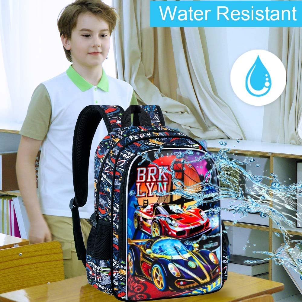 UFNDC 3PCS Boys Racing Car Backpack, Kids Bookbag with Lunch Box, Water Resistant School Bag for Elementary Preschool Toddler - Image 6