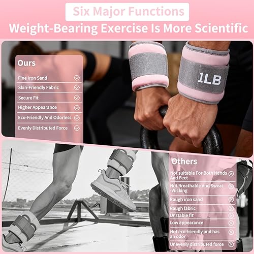 Miniatura 4 de Pesas de tobillo para mujeres y niños, 0.5 libras1 libra cada par de muñecas y tobillos (1 libra2 libras en total) pesas ajustables para