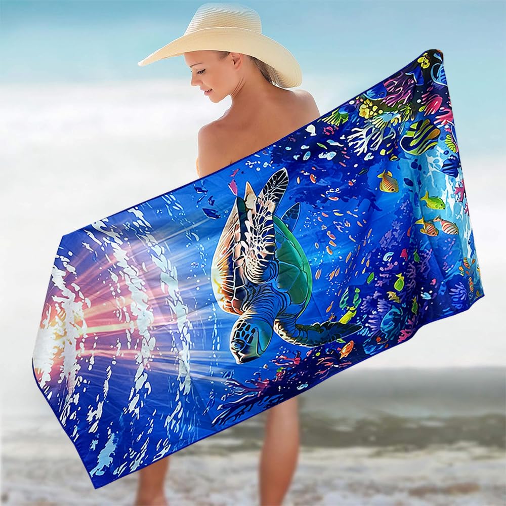 Lot de 4 serviettes de plage en microfibre à séchage rapide, légères, anti-sable, extra larges, fines pour adultes, femmes, accessoires de bain, tapis de bain, incontournables pour les vacances
