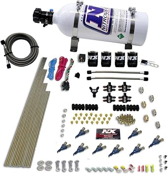Nitrous Express - 8 Cyl Piranha Direct Port 4 Solenoids Nitrous Kit 200-500HP w/5lb Bottle 80001-05