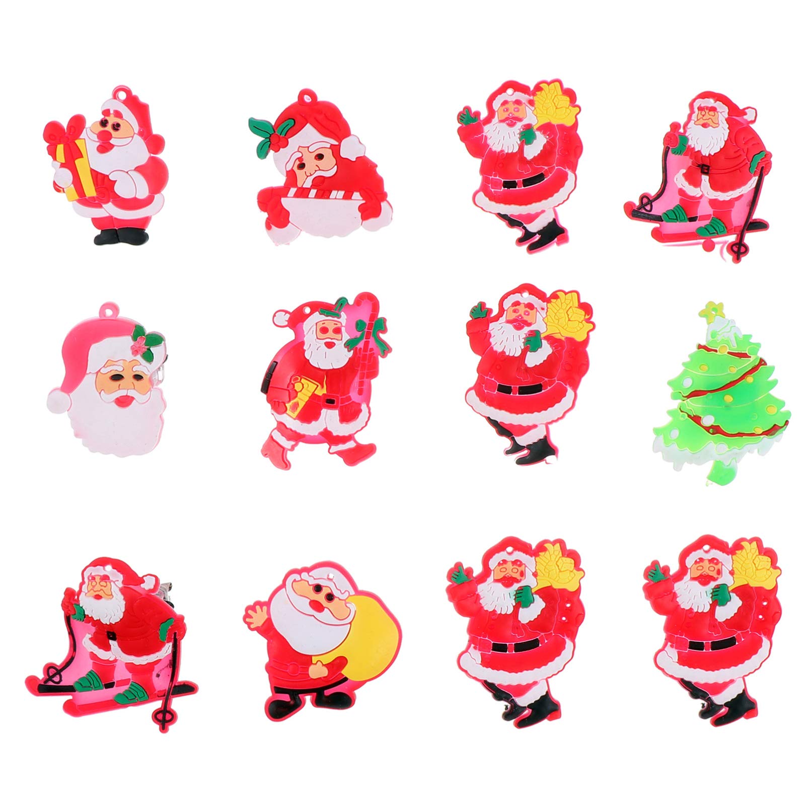 Uonlytech Lot de 12 broches de Noël lumineuses en plastique avec différents motifs de Père Noël et d'hiver pour fête de Noël et décoration festive