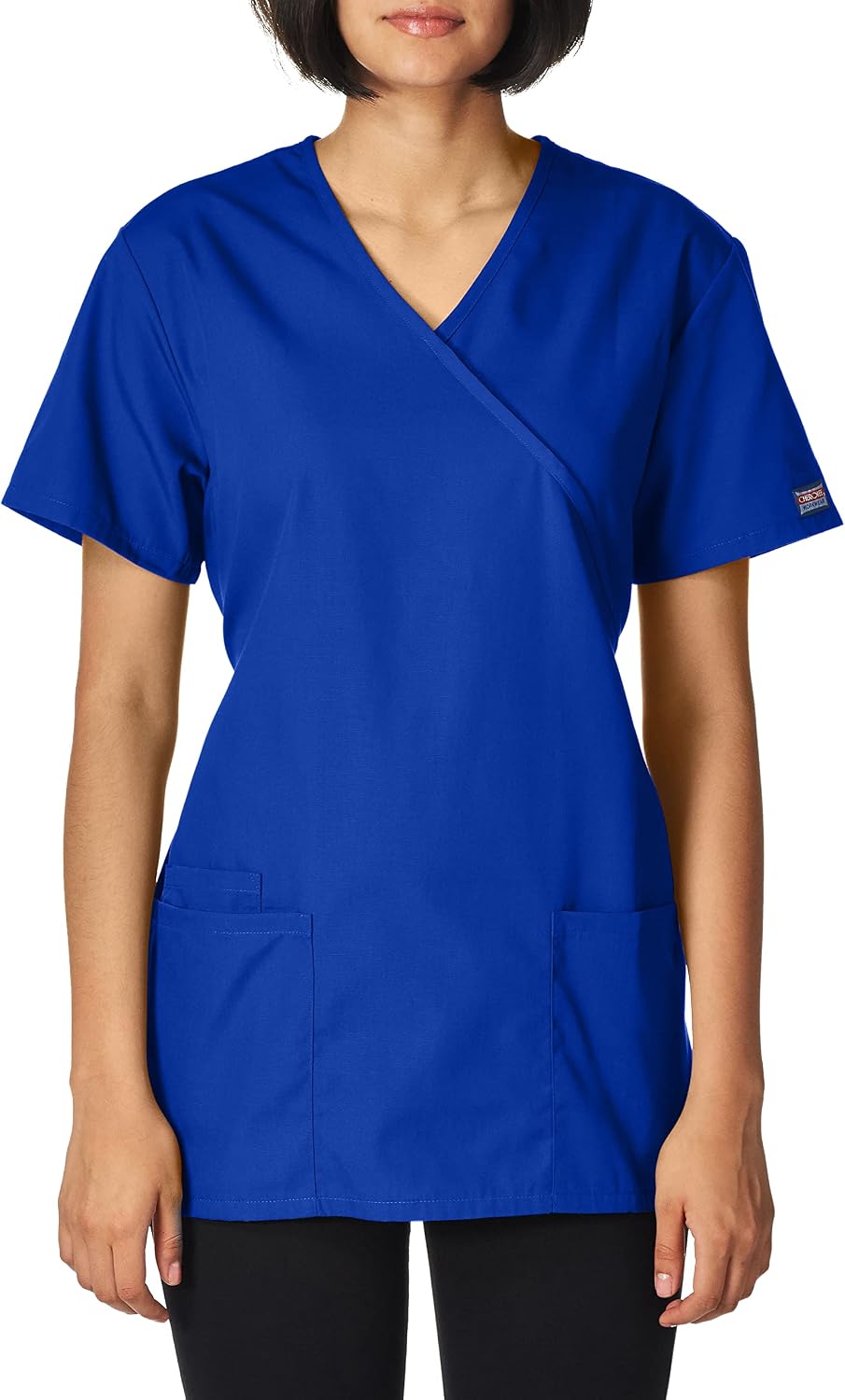 Cherokee Women Scrubs Top Workwear Originals Mock Wrap Tunic 4801 | Traditional Classic Fit, Two Patch And Cell Phone Pockets, Adjustable Tie Back, Side Vents, Storage And Mobility