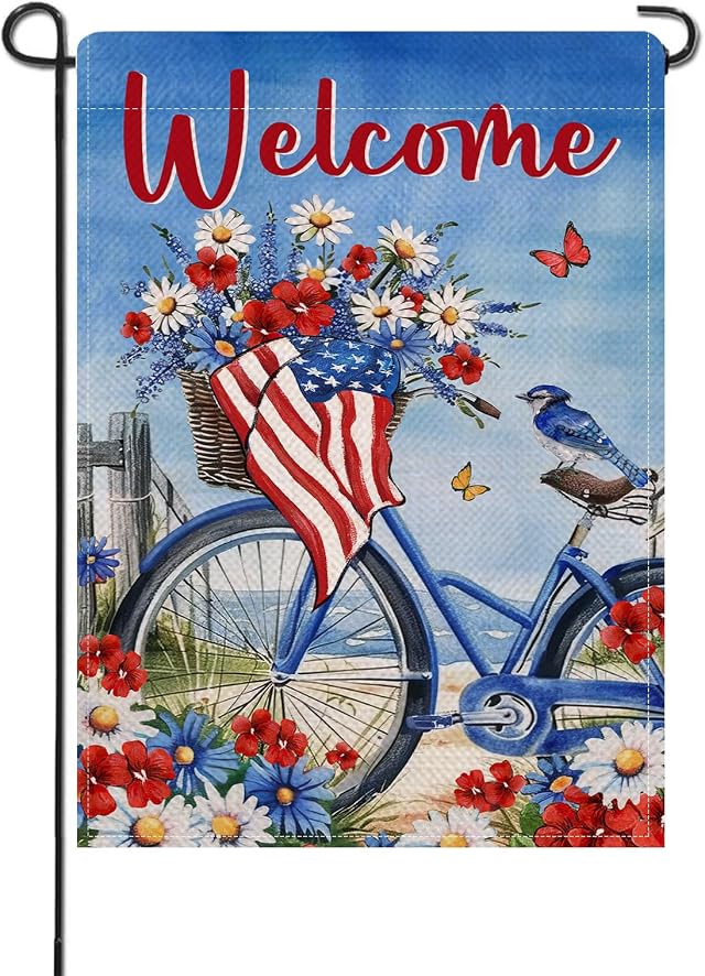 Artofy Welcome 4th of July Patriotic Cow Large Decorative House Flag | Stars Stripes USA American Independence Day Farmhouse Yard Garden Outside Decor, America Summer Outdoor Home Decoration