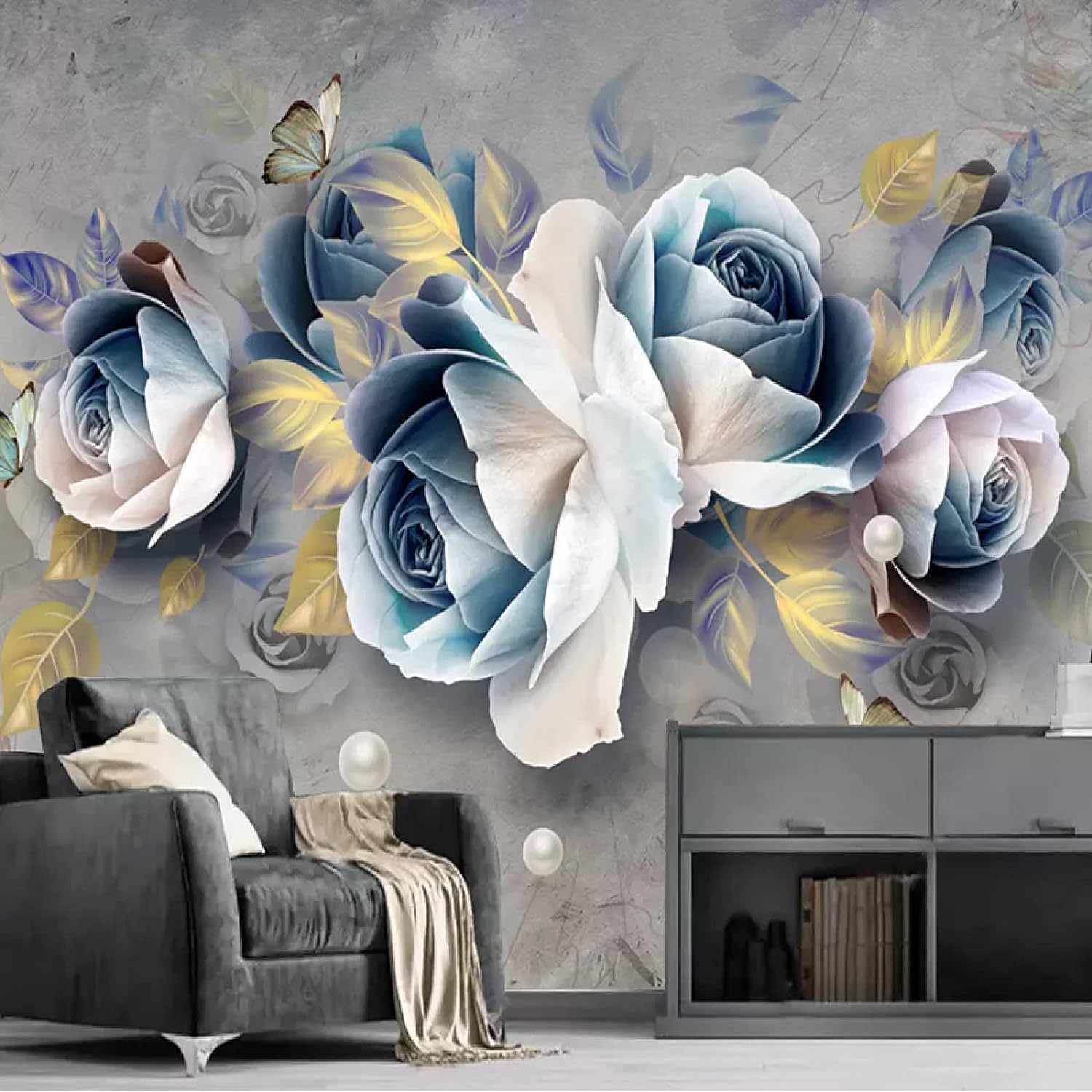 Papier peint 3D coller et peler stickers muraux amovibles fleur rose