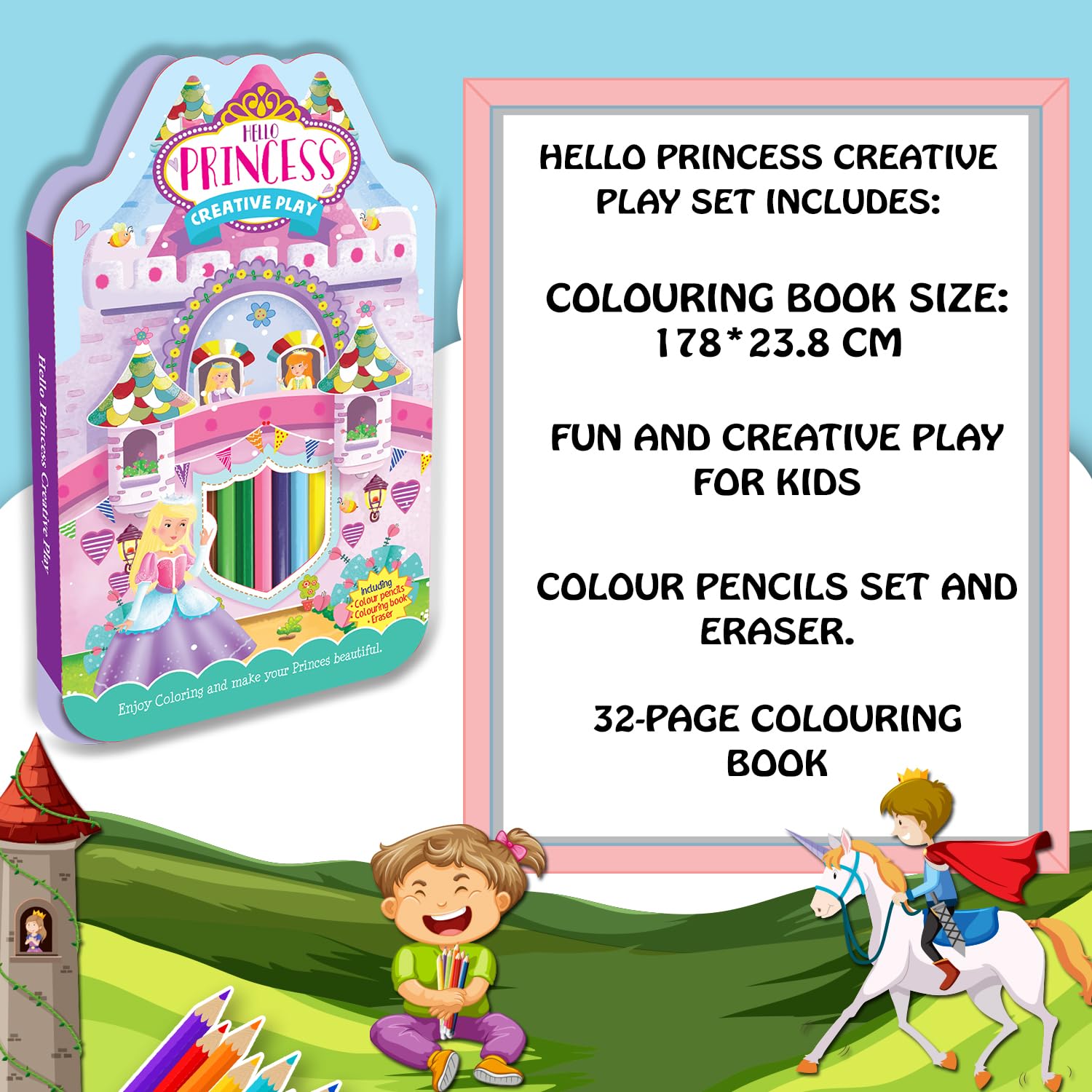 Hello Friend The Little Prince Colouring Kit For Boys/Kids- A DIY Jumbo Colouring Activity Book Set With 32 Pages, 12 Pencil Colours, 1 Eraser, +5yrs 2