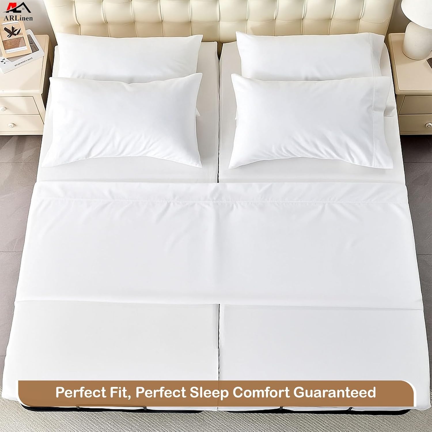 ARlinen Split California King Sheet Set - 7 Piece 100% Egyptian Cotton Sheets for Adjustable Beds, 16-Inch Deep Pockets, White Hotel Luxury Bed Sheets