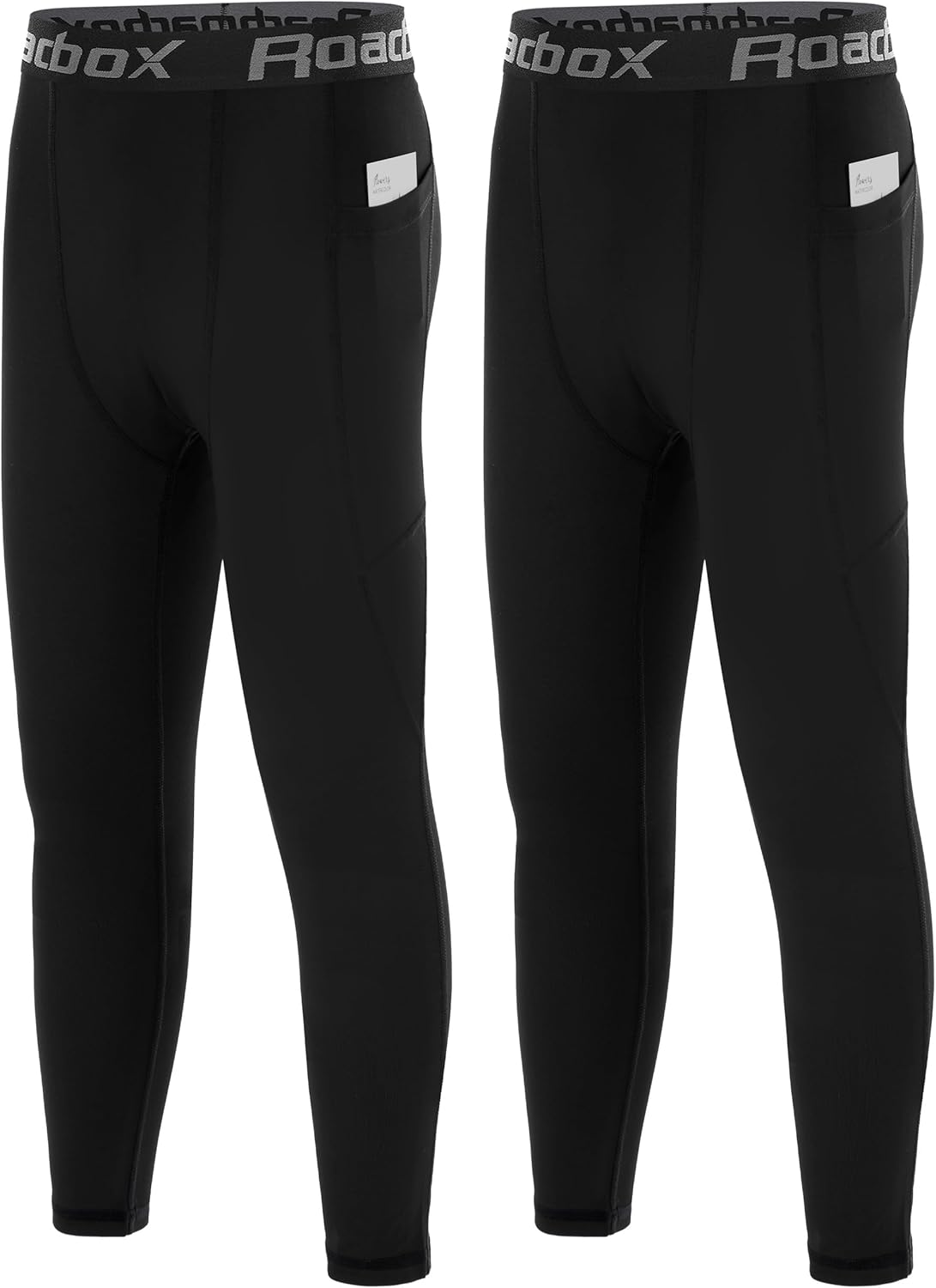 Roadbox Boys Compression Pants, Youth Athletic Sports Legging with Pocket, Base Layer Tights for Kids Running Football