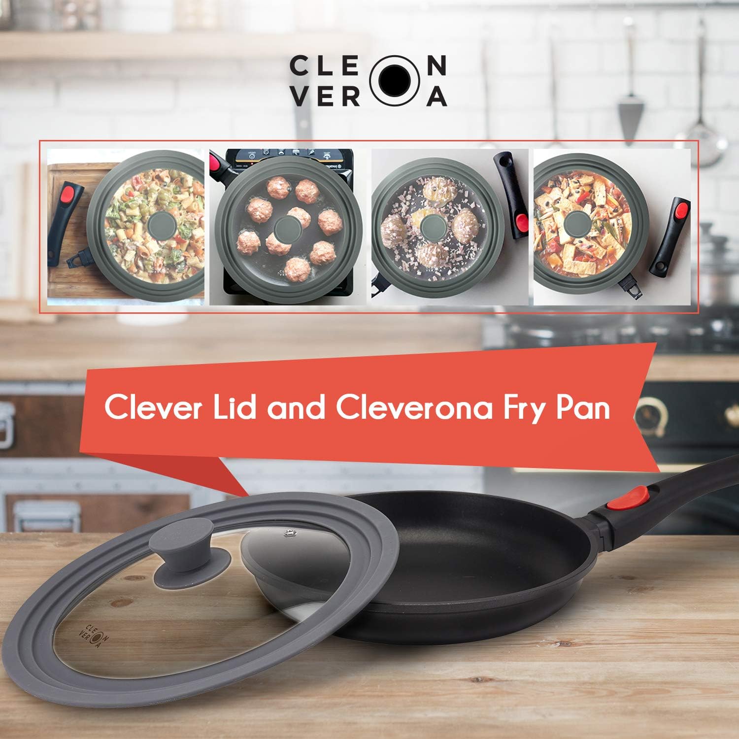 Cleverona Clever Lid, Universal Pot and Pan Lid, Extra Large fits 11, 12 and 12.5 inch Pans, Dark Grey: Home & Kitchen
