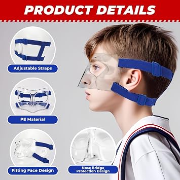 WR01A Kids Nose Guard for Broken Nose Girls Boys Adjustable Basketball Soccer Sports Face Mask with Foam Padding and Stickers for Youth Teens(Blue