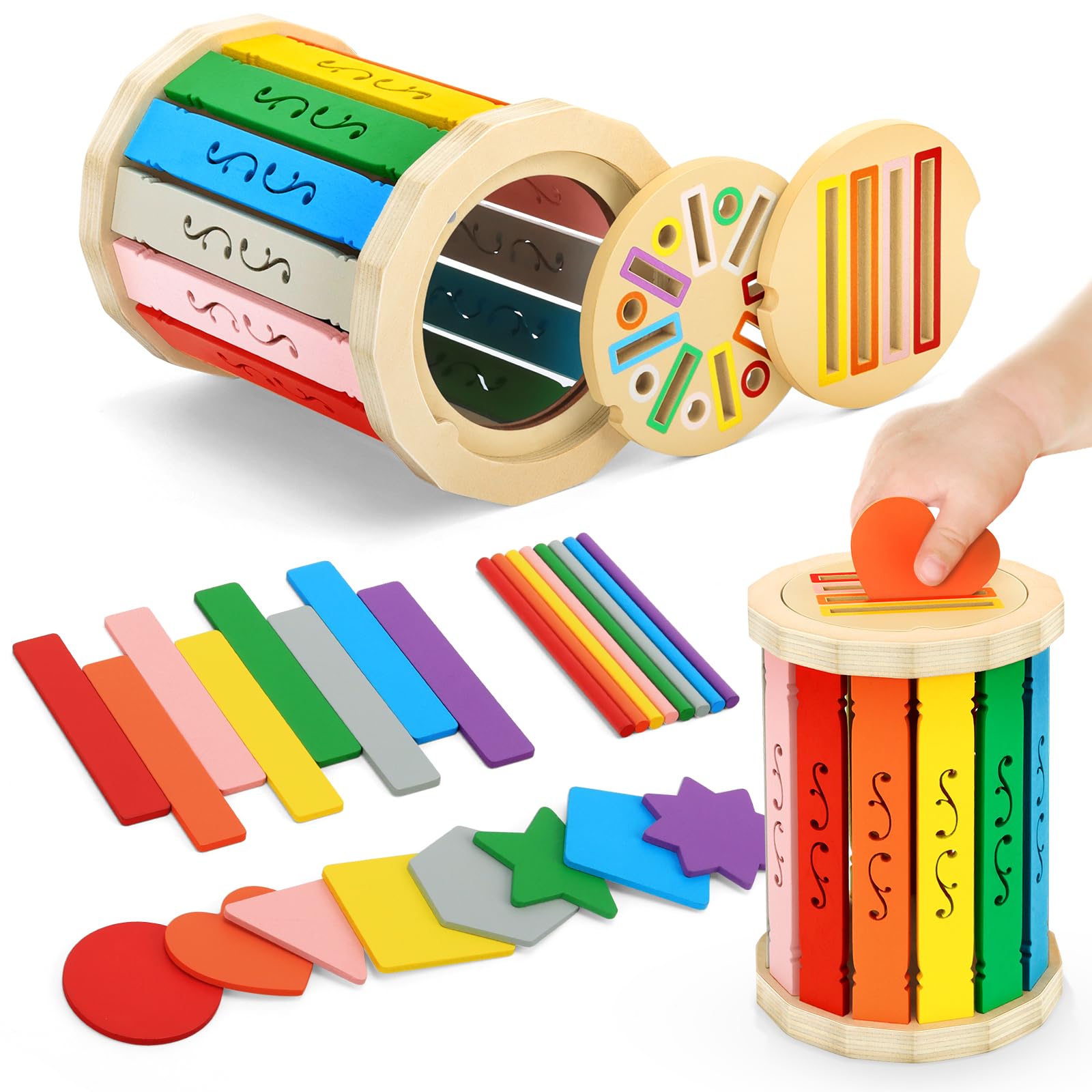 Aolieh Montessori Spielzeug ab 1 Jahr, 3-in-1 Montessori Spielzeug ab 1 2 3 Jahre Mädchen Jungen Baby Spielzeug Geschenk Farbe Sortierspiel Kinderspielzeug Motorikspielzeug Holzspielzeug ab 1 Jahr
