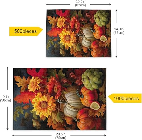 Miniatura 4 de Rompecabezas de calabaza y girasol de otoño, rompecabezas para adultos, 500 piezas, con letras en la parte posterior, divertidos rompecabezas para