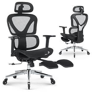 Ergonomic Office Chair with Footrest Mesh Home Office Computer Chair with Adjustable Headrest and 3D Arms Backrest Height
