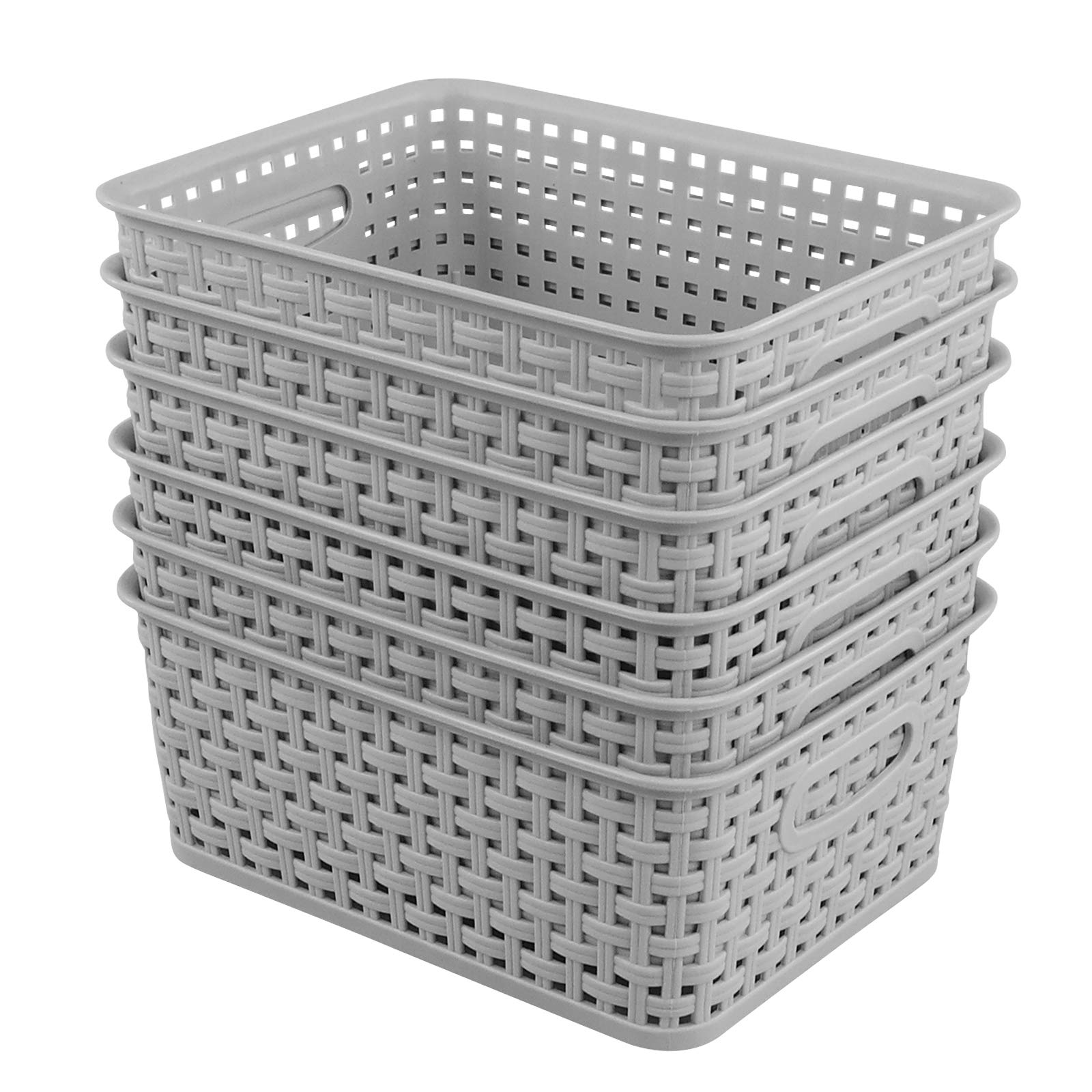 Zerdyne 6-Pack Plastic Woven Storage Basket, Light Gray