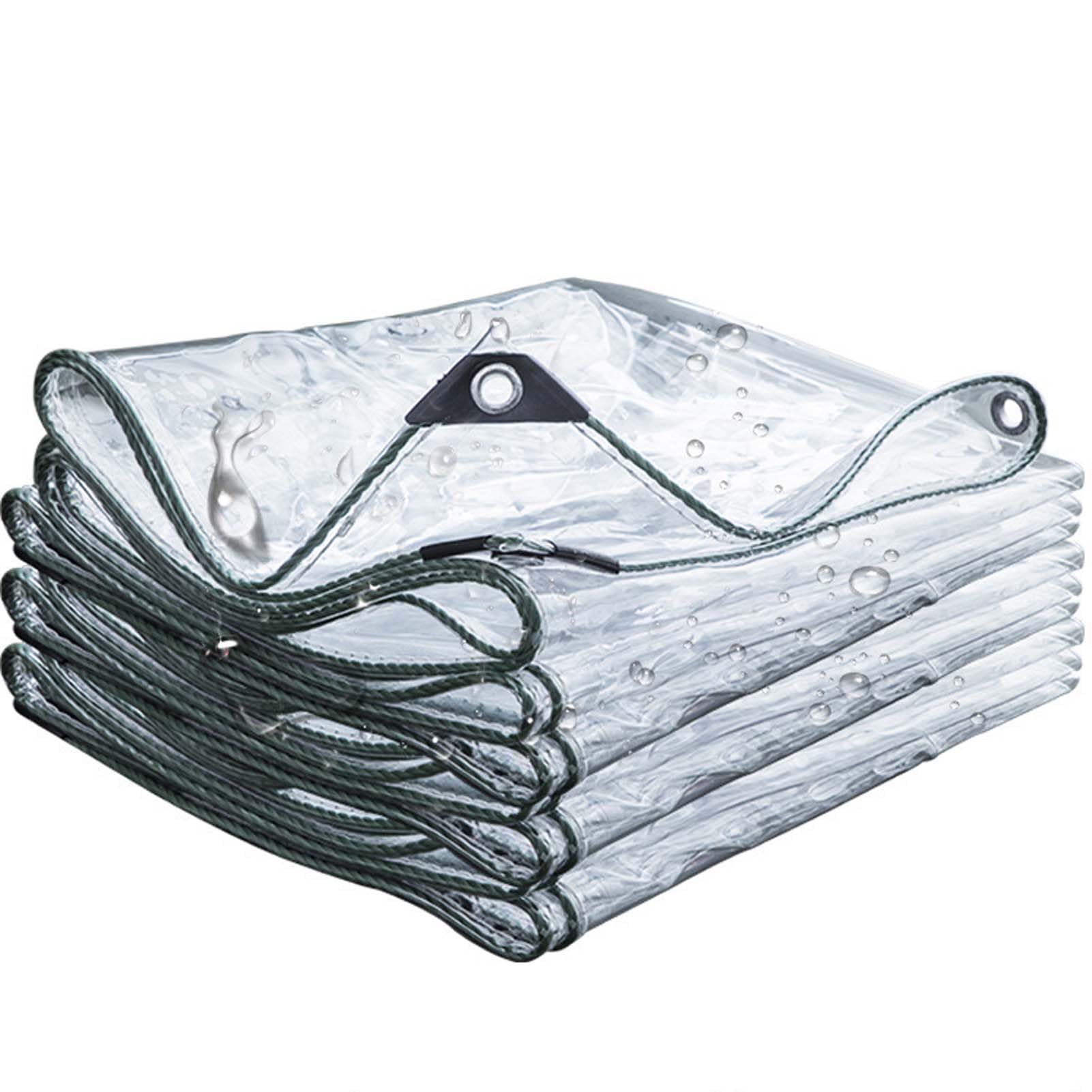Telone trasparente con occhielli, tela cerata trasparente in PVC resistente, copertura trasparente impermeabile, antipolvere, antipioggia, antivento, telone trasparente, per campeggio, piante serra