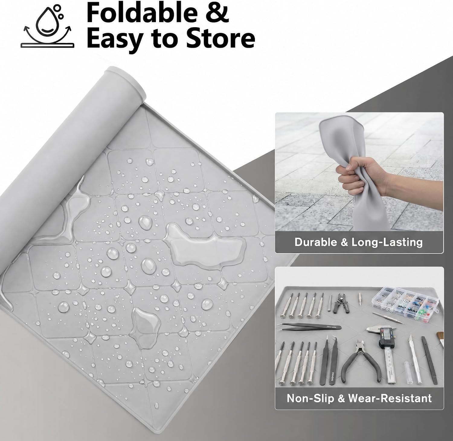Oil Drip Pan for Under Car 34" x 22", Silicone Oil Spill Mat, Garage Drip Tray with 0.7" Raised Edge, Waterproof Non-Slip Floor Protector, Light Gray image 4