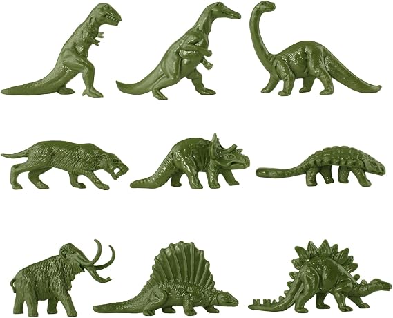 Tim Mee Toy TimMee Prehistoric Plastic Dinosaur & Caveman Figures - Tan, Rust, OD Green 73pc