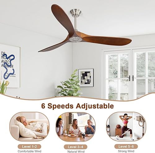 Miniatura 4 de Sofucor - Ventilador de techo sin luces y con control remoto, de 60 pulgadas, con 3 aspas y motor CC reversible y silencioso, para exteriores o para