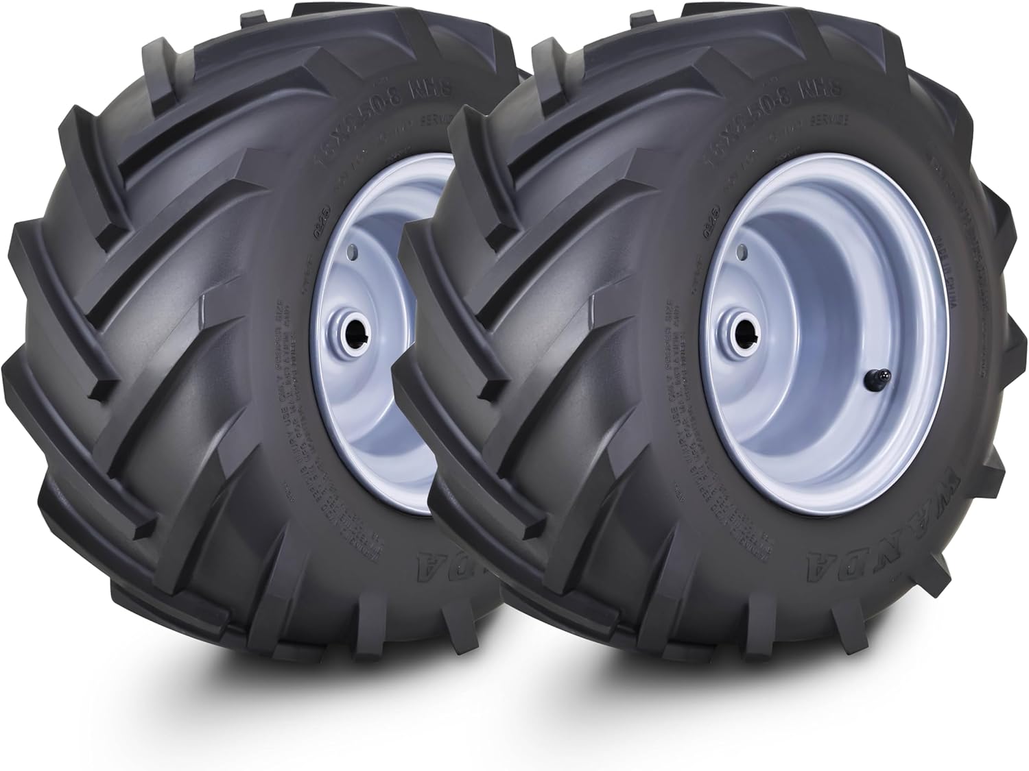 WANDA Lawn Mower Tractor Tire Wheel Assembly 18X8.5-8 4-Ply P328 with 3/4" Bushing 3/16" Keyway 3-1/2" offset Hub Silver Wheel-13079,SET 2