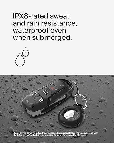 Vista 32 de Belkin - Soporte seguro con llavero para Apple AirTag, funda duradera y resistente a los arañazos con cara abierta y bordes elevados, protección
