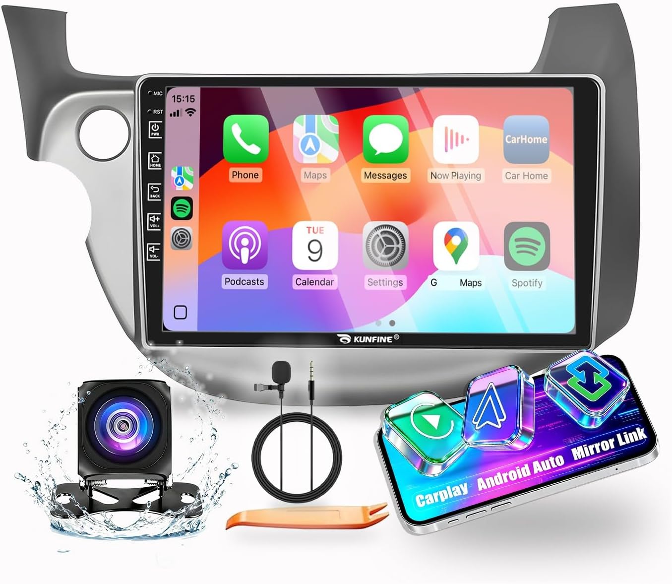 for Honda Fit Jazz 2009-2014 LHD 2G+64G CarPlay Android Auto Navigation Stereo GPS Radio Reverse Camera Display 10" IPS Touchscreen Headunit Tablet Pad Media Player, if Applicable Quad Core