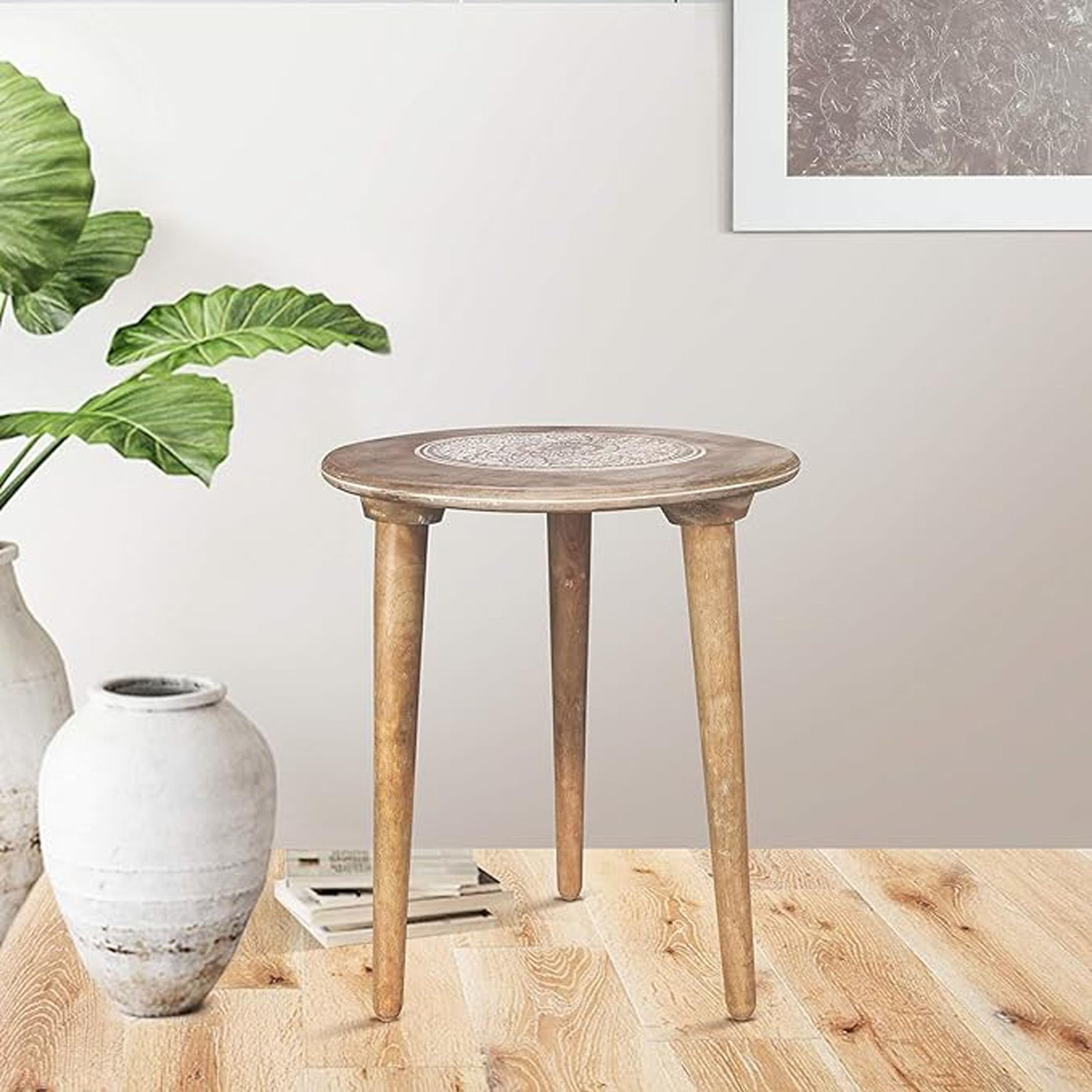 WOOYNEX Wooden Table with Three Legs A Modern Round Coffee Table and Side Table for Small Spaces with Pillar, Wood Books, Magazines, and Plant Stand for Living Room Entryway Table -White Wash (B0D22XB6Z6) Amazon Price History, Amazon Price Tracker
