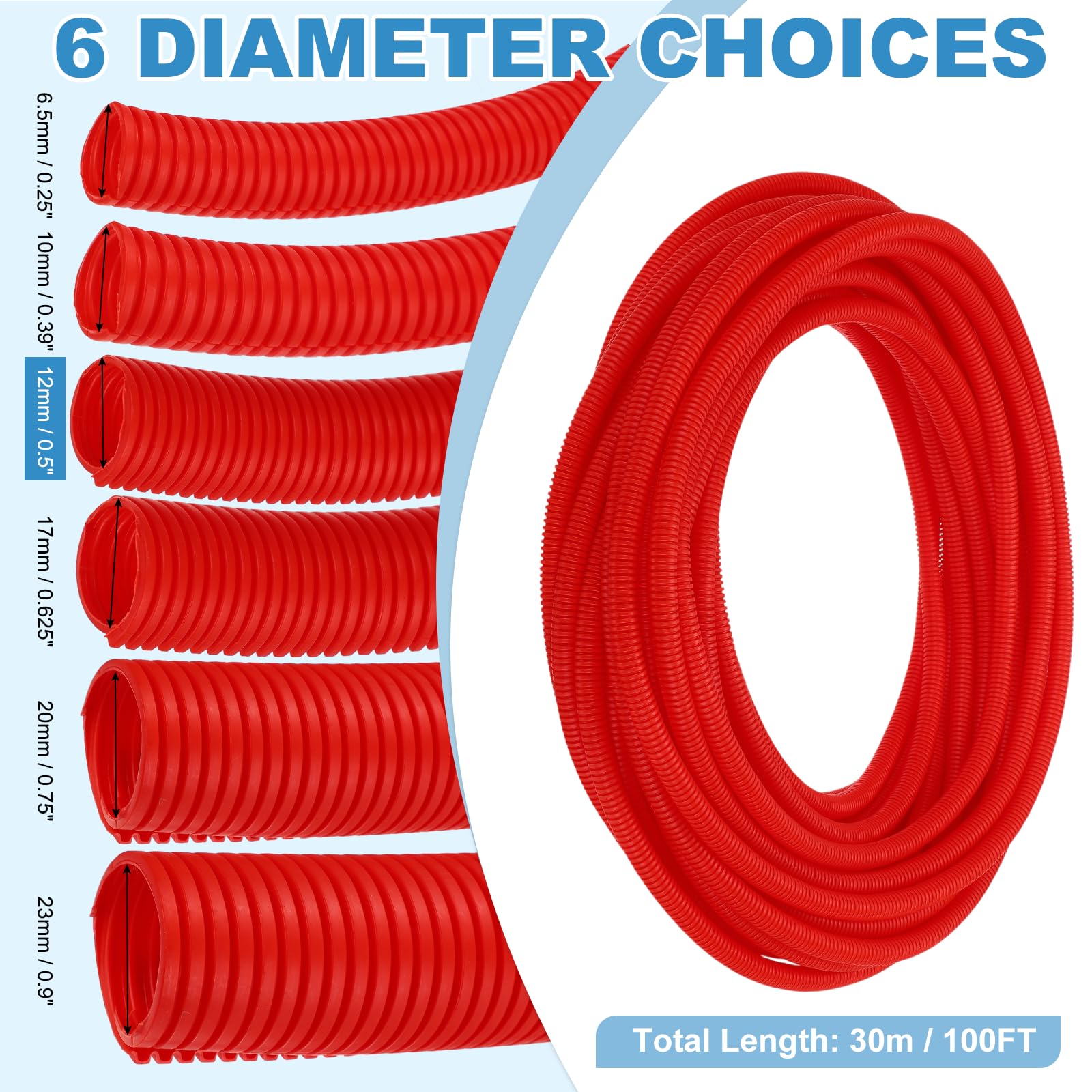 QUARKZMAN Tubo De Canalización Dividido 1/2"(12mm) DI Conduito Rojo