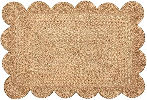Miniatura 8 de Shree Exports - Alfombra de yute natural festoneada tejida a mano, base natural, borde negro, 2 x 3 pies
