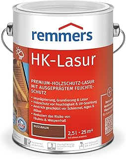 Remmers HK-Lasur nussbaum, 2,5 Liter, Holzlasur aussen, 3facher Holzschutz mit Imprägnierung + Grundierung + Lasur, Feuchtigkeit- und UV-Schutz