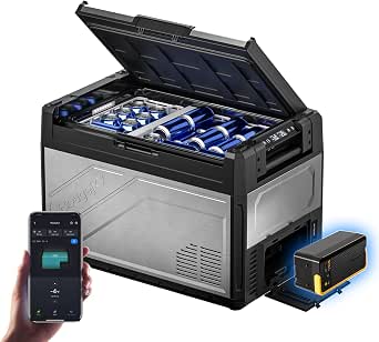 BougeRV Rocky V3 55QT 12V Refrigerator with 240Wh Battery, Dual Zone, -4°F to 68°F