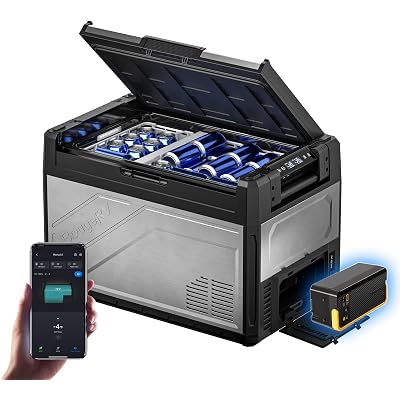 BougeRV 55 Quart Rocky V3.0 12 Volt Portable Refrigerator with 240Wh Battery, Dual Zone Car Fridge Freezer, APP Control, Compressor Cooler for Overlanding, Camping, Travel, RV, Truck(2026 New Model)