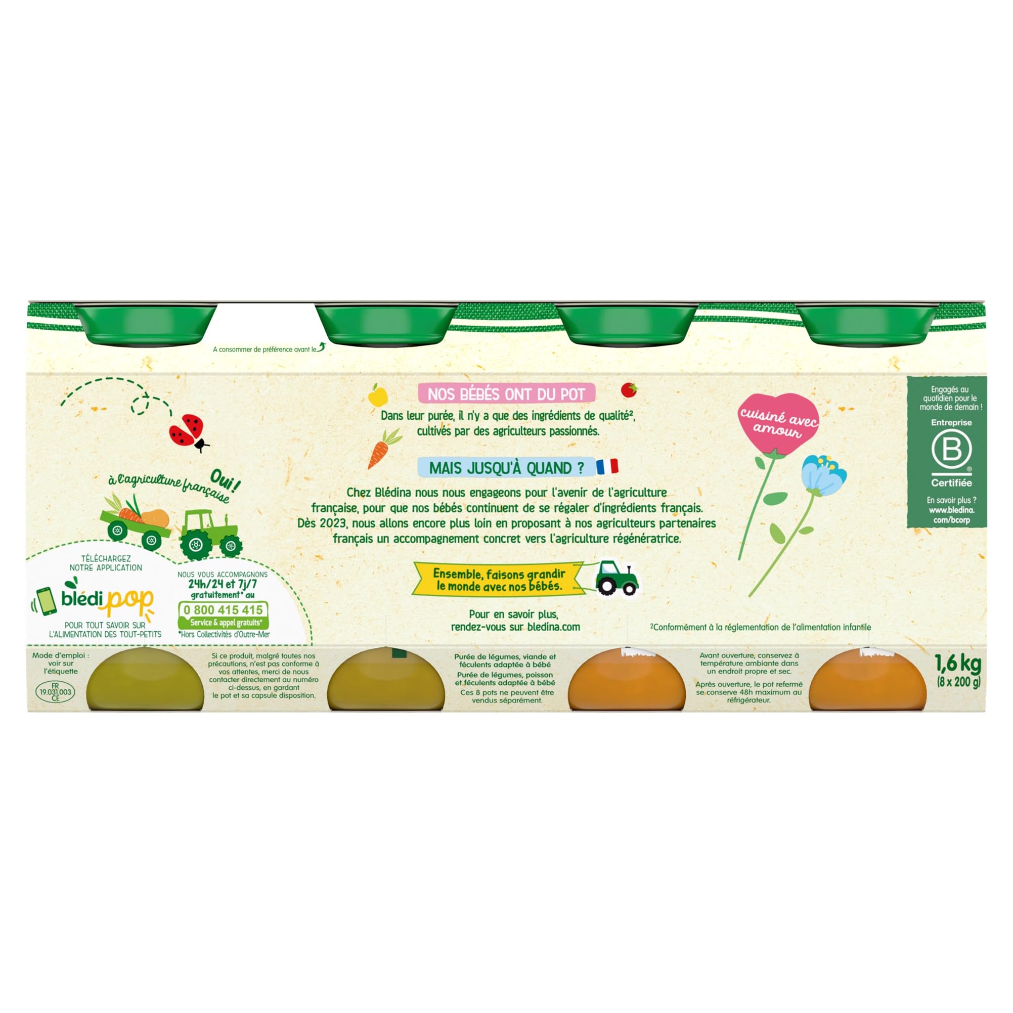 Blédina Petits Pots pour bébé, Dès 6 Mois, Tomates Riz Poulet / Légumes Bœuf / Légumes Riz Saumon, 200 g (Lot de 24)