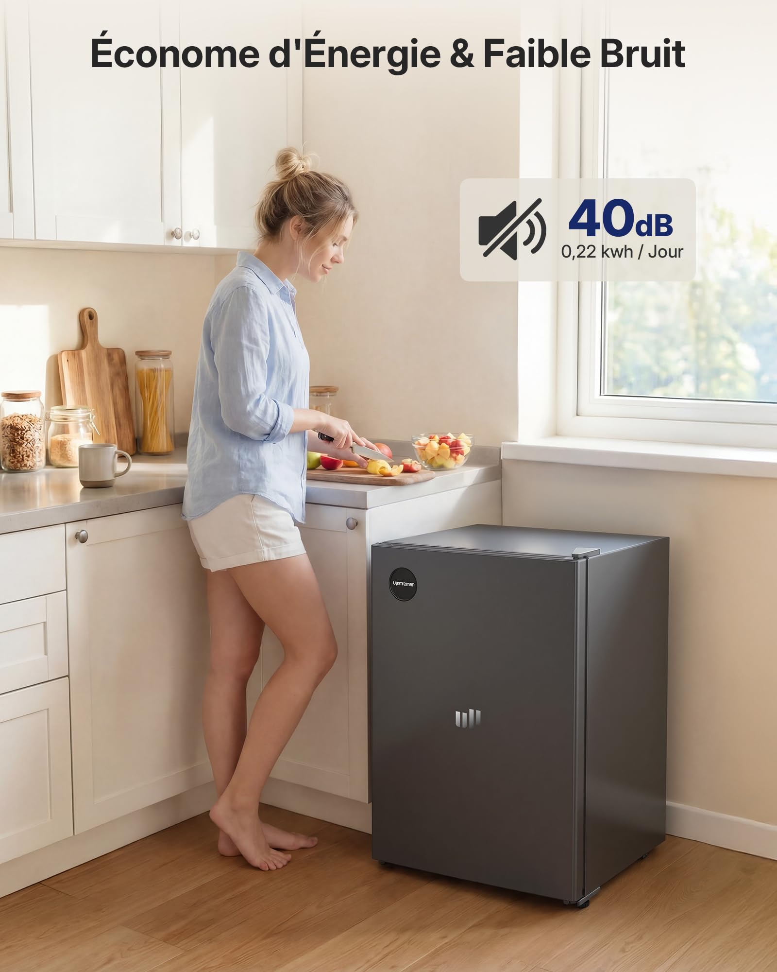 Upstreman CR71-Gris Foncé Réfrigérateur 71L Silencieux 40 dB Éclairage LED Réglage Température 1-10°C