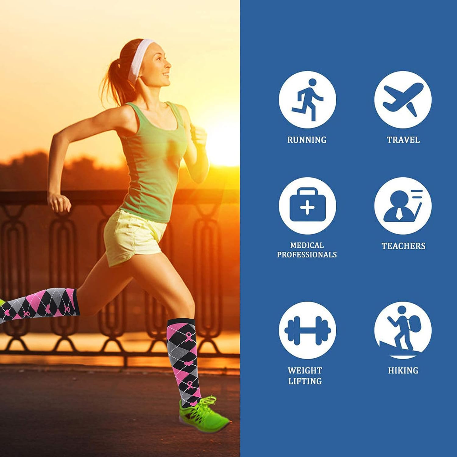 6 Pairs Compression Socks for Women and Men, Knee High Compression Socks 20-30 mmHg, Womens and Mens Compression Stockings for Nurses, Running, Travel Flight, Pregnancy, Christmas, Holiday (L/XL)