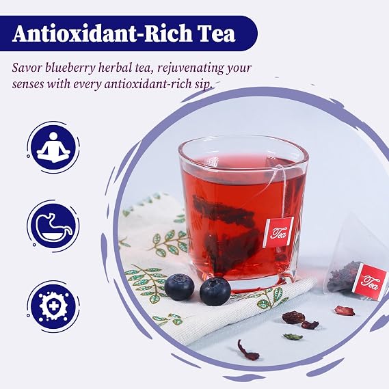 FullChea - أكياس شاي التوت الأزرق، 50 كيس شاي - شاي عشبي ممتاز من مزيج التوت الأزرق - مزيج متناغم من التوت الأزرق والكركديه والزبيب وأوراق النعناع - غني بالخير الطبيعي والطعم المبهج