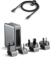 SATECHI Bundle Caricatore GaN 145W 4 Porte USB-C PD 3.1/3.0 + Cavo USB-C 90° 240W 20Gbps 4K/60Hz – Ricarica Rapida Multi-Dispositivo per Laptop, Tablet e Smartphone