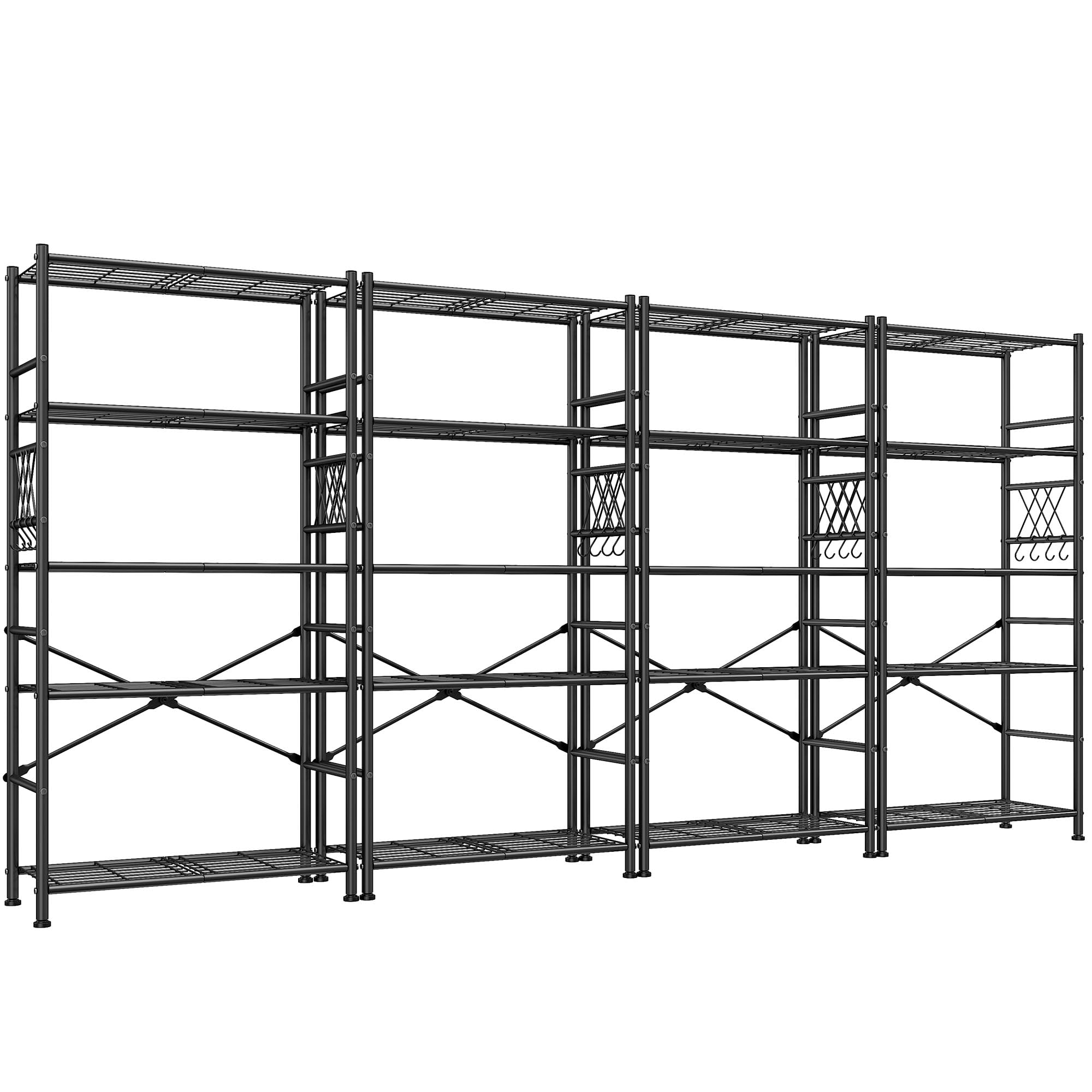 5-Storage Shelves Wire Shelving with Hooks, Metal Shelving Units Shelf Organizer, Wobble-Free Storage Rack with Adjustable Leveling Feet for Kitchen Pantry Laundry Bathroom Dorm,12"D x 30"W x 72"H