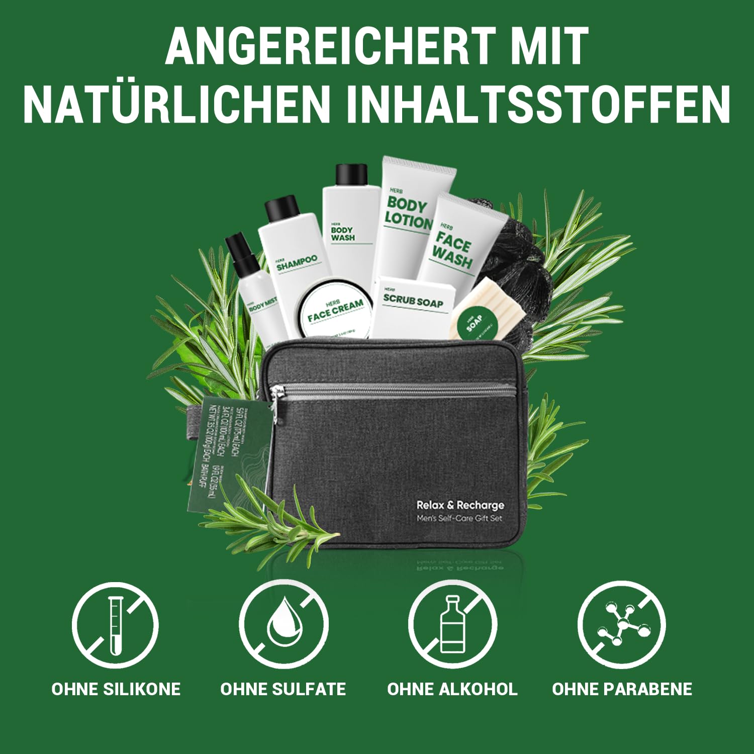 Gift Baskets for Men, 10 Pcs Herbal Mens Spa Set, Bath and Body Fathers Day Gift Baskets Includes Shower Gel, Face Wash, Face Cream & More, Fathers Day Gifts for Husband Dad, Birthday Gifts for Men - Image 4