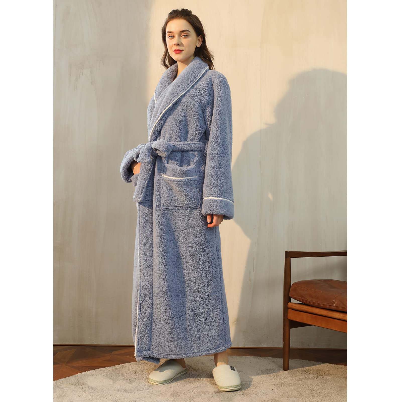 Bata Mujer Invierno, Albornoz de Forro Polar, Súper Cómodo y Suave Casa Ropa de Dormir, Largo, Regalos para Mujer