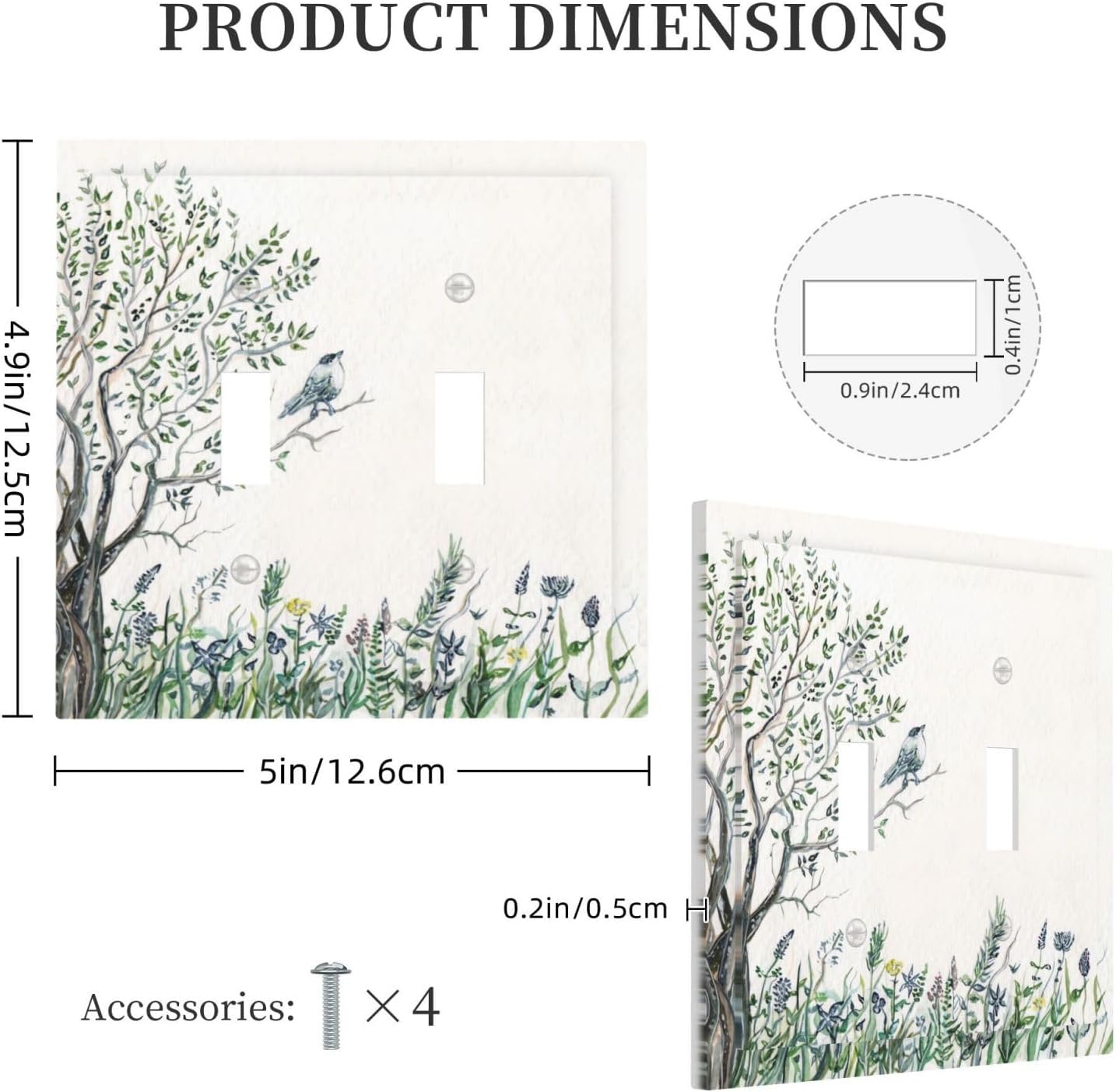 Tree Bird 2 Gang Light Switch Cover Aesthetic Decorative Double Toggle Wall Plates Outlet Covers Electrical Switchplate for Bathroom Home Decor Accessories 5" x 4.9" image 5