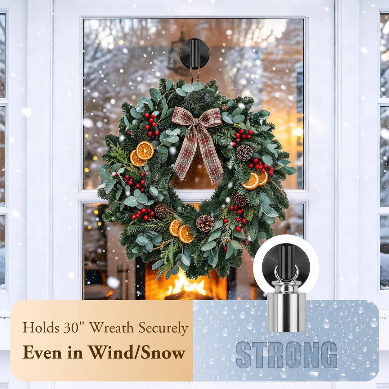Suction Cup Wreath Hangers for Front Door & Glass Window, No Drill Hooks