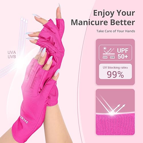 Miniatura 44 de AIRSEE Guantes UV para lámpara de uñas, guantes profesionales de protección UV UPF50+ para manicuras, arte de uñas, guantes sin dedos que protegen