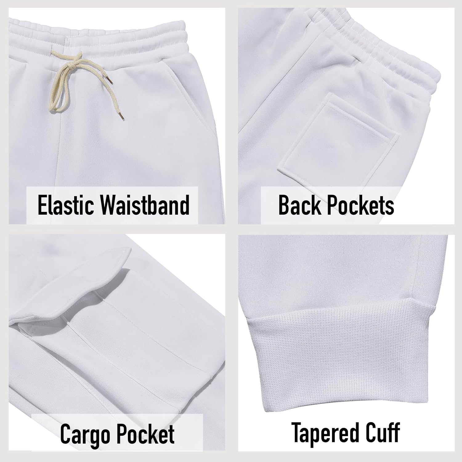 Mens Fleece Cargo Sweatpants Heavyweight Elastic Waist Pants with Pockets Baggy Drawstring Jogger Pants - Image 6