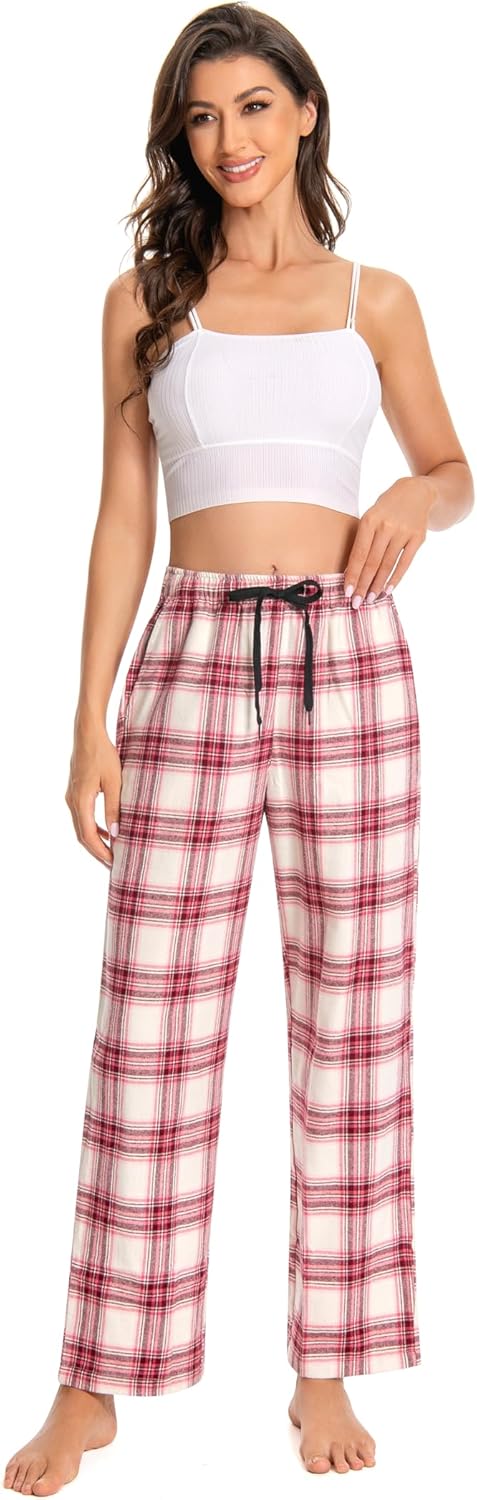 Women's 100% Cotton Flannel Pajama Pants Adjustable Elastic Waist Side Pockets Red Green Plaid, Christmas Gift Idea - Image 5
