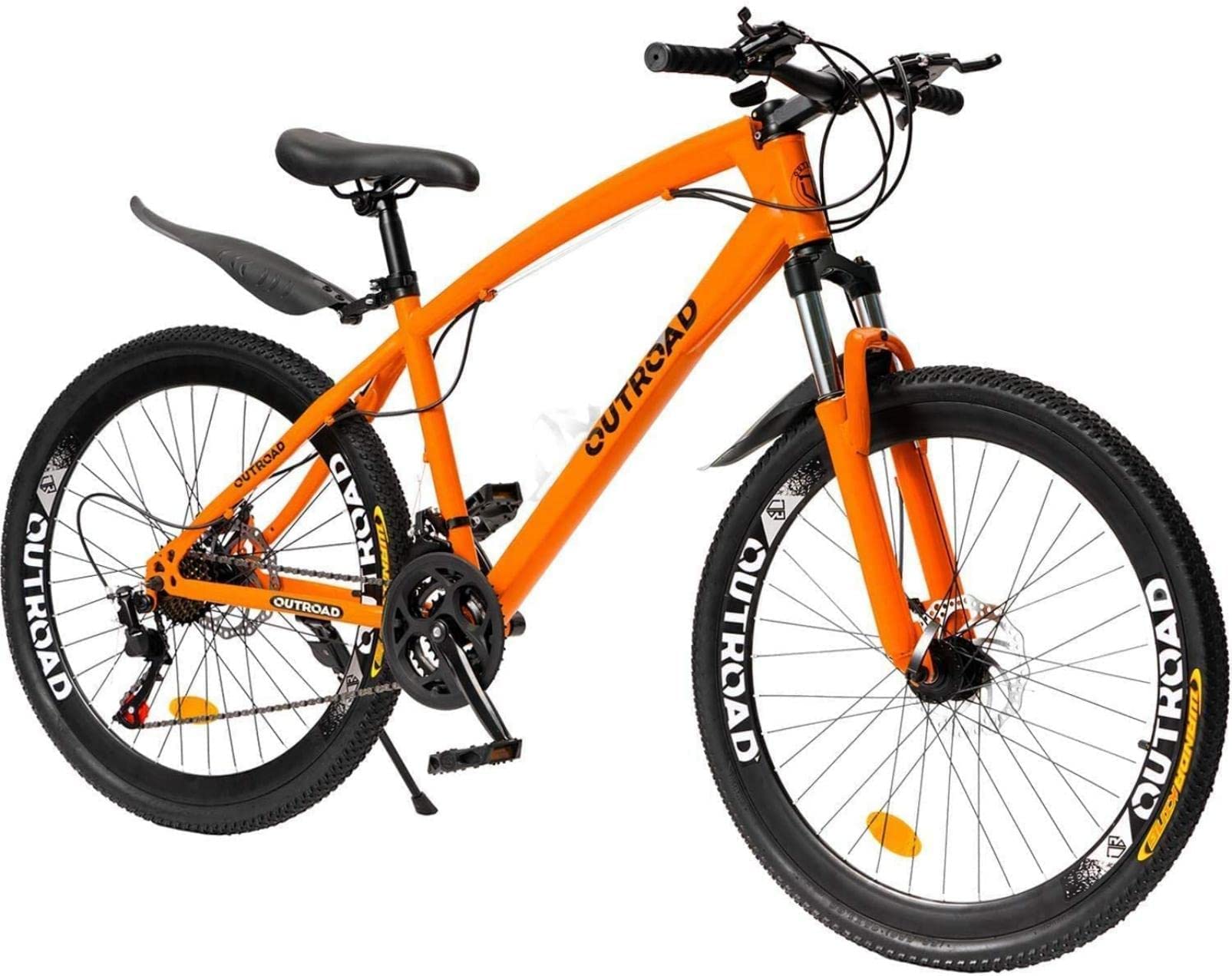 PanAme Mountain Bike with Suspension Fork, 21 Speed Drivetrain, 26 Inch Wheels High Carbon Steel Frame Outdoor Cycling Bike, Dual Disc Brake MTB Bicycle for Adult Youth, Multiple Colors, Orange
