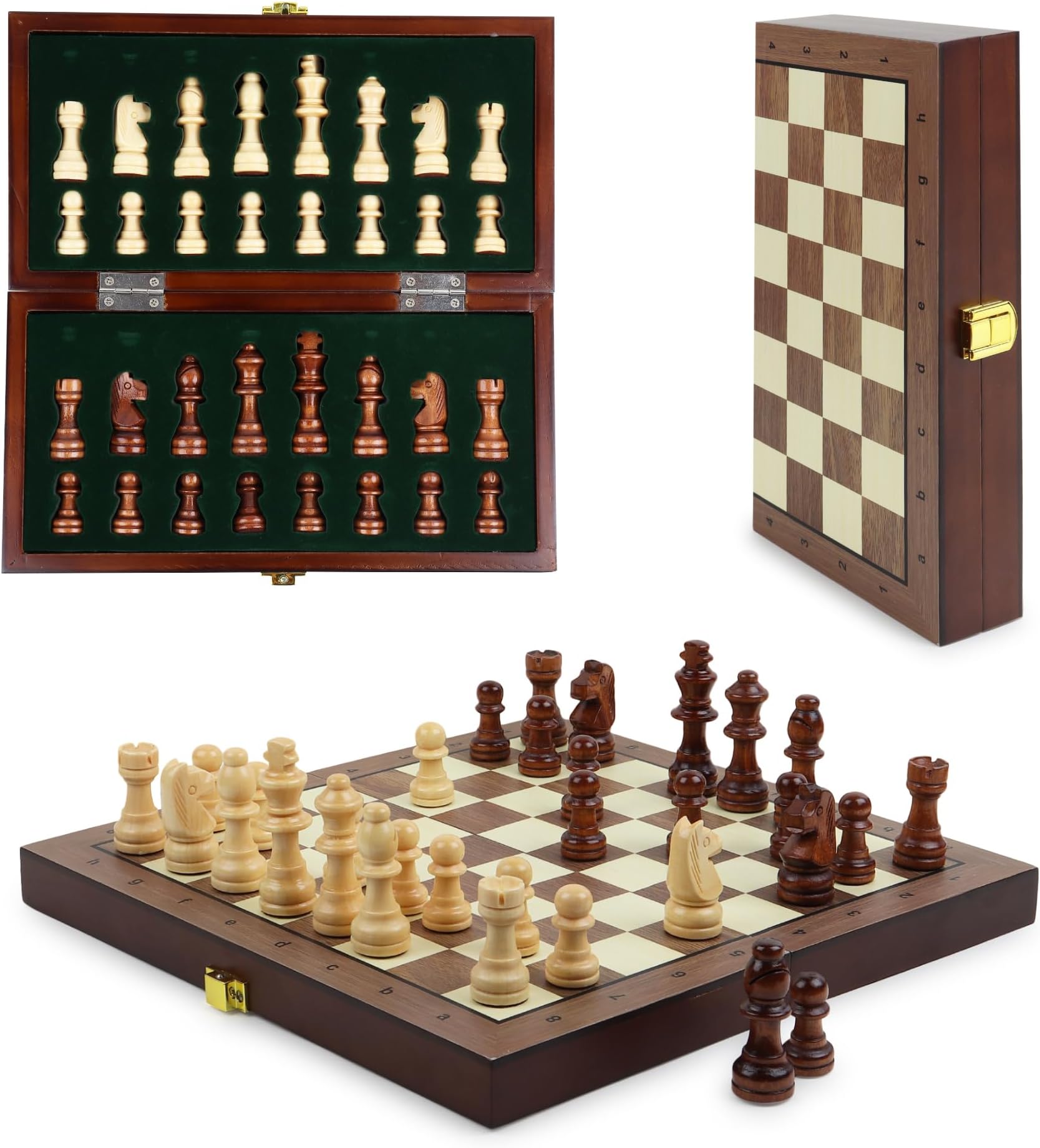 Chess Board Set Wooden Magnetic Portable Board Game Compact & Folding - Classic Travel Chess for Kids & Adults (9.5 x 9.7 inch)