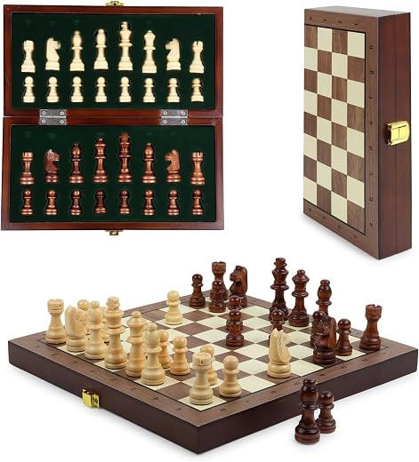 Niwlix Chess Board Set Wooden Magnetic Portable Board Game Compact &amp; Folding - Classic Travel Chess for Adults (9.5 x 9.7 ...