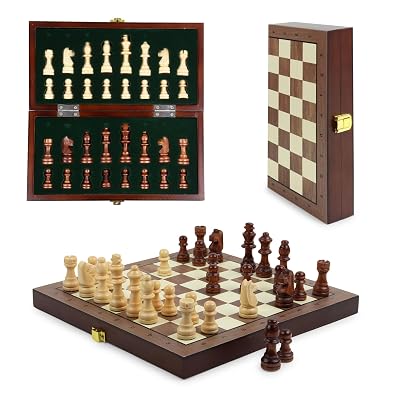 Niwlix Chess Board Set Wooden Magnetic Portable Board Game Compact & Folding - Classic Travel Chess for Kids & Adults (9