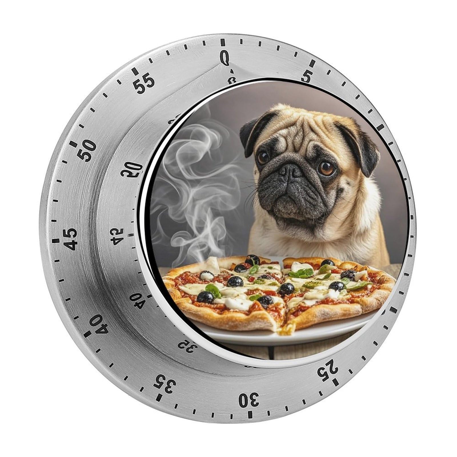 Pug Pizza Timer with Loud Alarm Precision 60 Minute Wind Up Timer Portable Manual Countdown Timers Exquisite Stainless Magnetic Kitchen Timers for Cooking Chef Clock