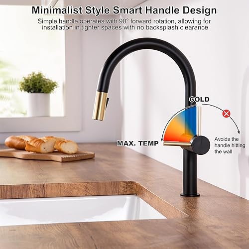 Miniatura 10 de Darnok 79721MB Luca - Grifo para fregadero de cocina con pulverizador extraíble, negro mate